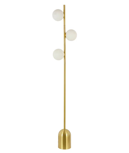 Helix 3 Light Floor Lamp in Brass with Opal Glass Shades